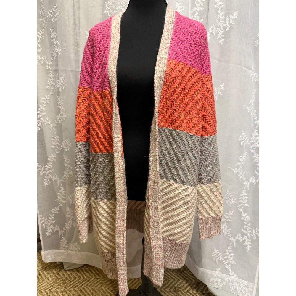 American Eagle Colorblock Chevron Knit Cardigan Fall Cozy Wool Blend L/XL